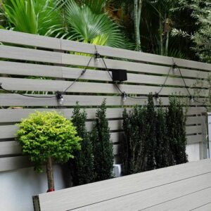 fir decking boards fence installation outdoor privacy screen with plants and lighting