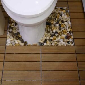 indoor toilet floor finished with teak co extruded wpc tiles easy clean low maintenance surface