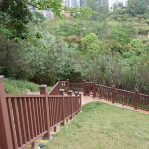 public park stair and walkway guardrail rosewood wpc railing corner and turn detail