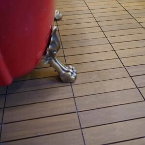 teak co extrusion wpc deck tiles installed as indoor bathroom flooring near bathtub