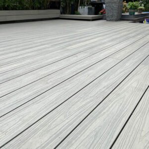 wpc co-extrusion decking outdoor terrace antique woodgrain surface texture close up
